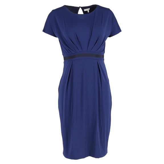 Pre-Owned Max Mara Gathered Waist Midi Dress in Navy Blue Polyester