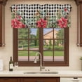 thumbnail image 6 of Christmas Curtain Valances for Windows, Kitchen Valance Window Treatments Panel 2 Pack, Winter Poinsettia Berry Black White Plaid Rod Pocket Short Curtains for Bathroom Bedroom 42 x 12 Inch, 6 of 8