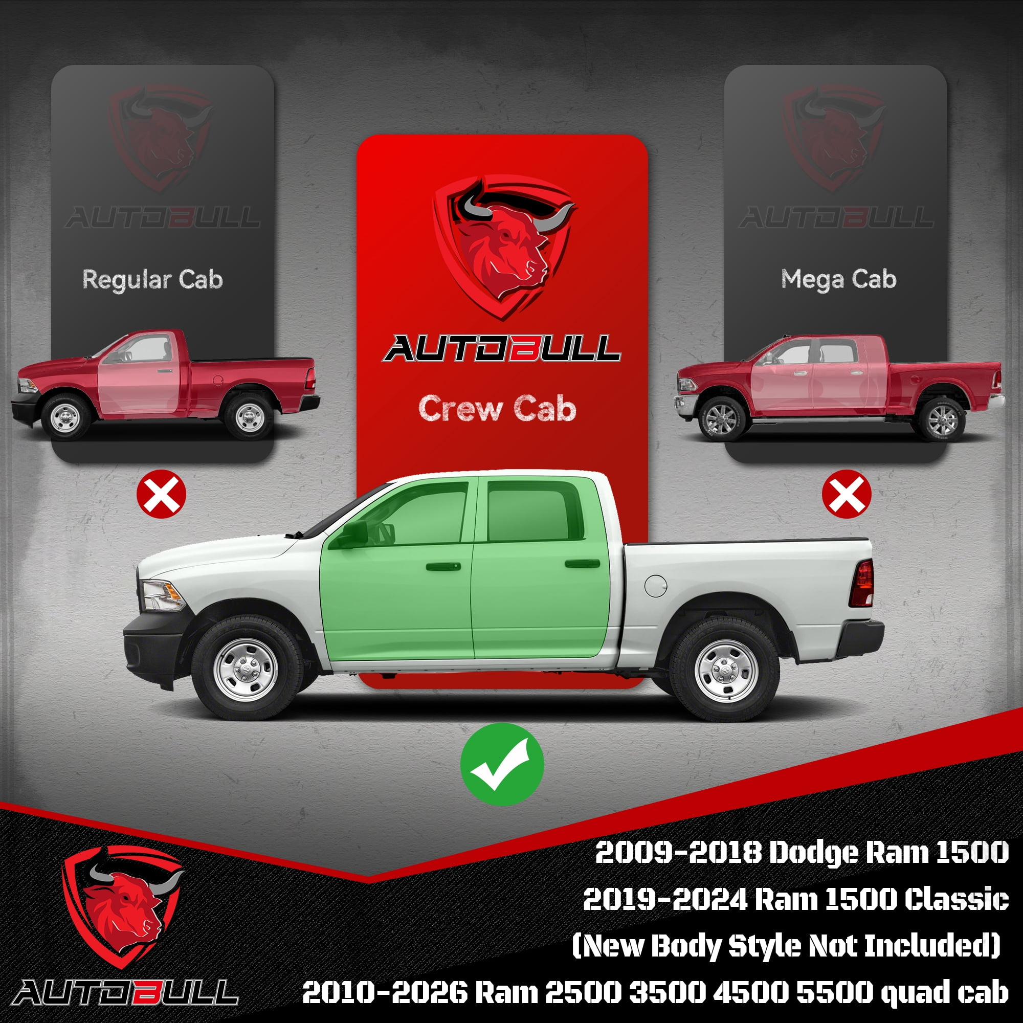 6" Running Boards for 2009-2018 Dodge Ram 1500, 2010-2024 Ram 2500 3500 Crew Cab Side Steps,Black Textured Aluminum Nerf Bars