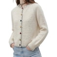 thumbnail image 3 of Women Cropped Cardigan Sweaters Crewneck Button Down Cardigan Apricot One size, 3 of 9