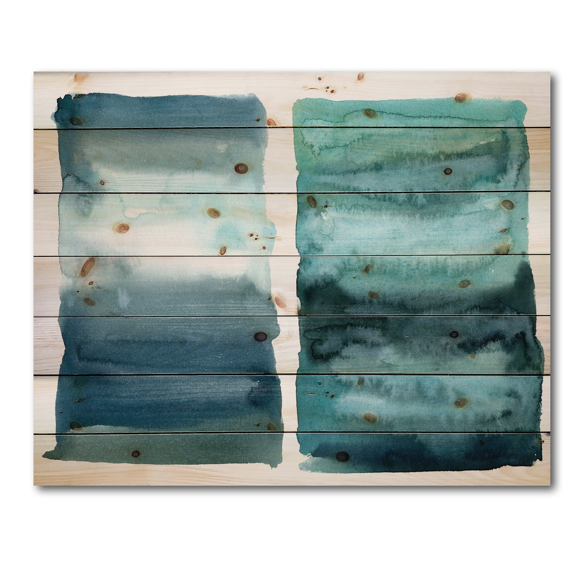Designart 'Abstract Blue Ocean Aquatic Impression II' Modern Print on Natural Pine Wood