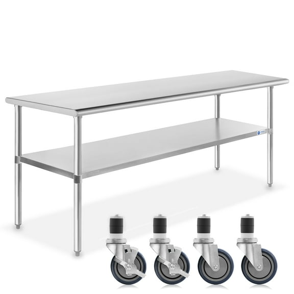 GRIDMANN 72 x 30 Inch Stainless Steel Table w/ 4 Casters, NSF Commercial Kitchen Work & Prep Table