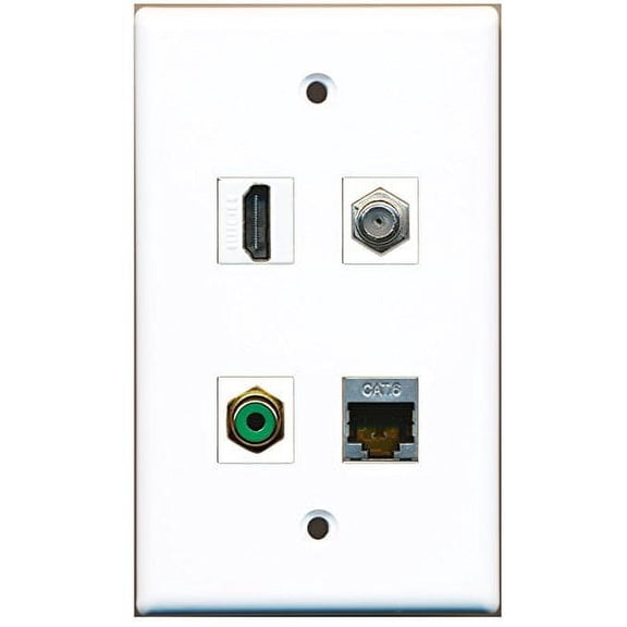 RiteAV - 1 Port HDMI 1 Port RCA Green 1 Port Coax Cable TV- F-Type 1 Port Shielded Cat6 Ethernet Wall Plate