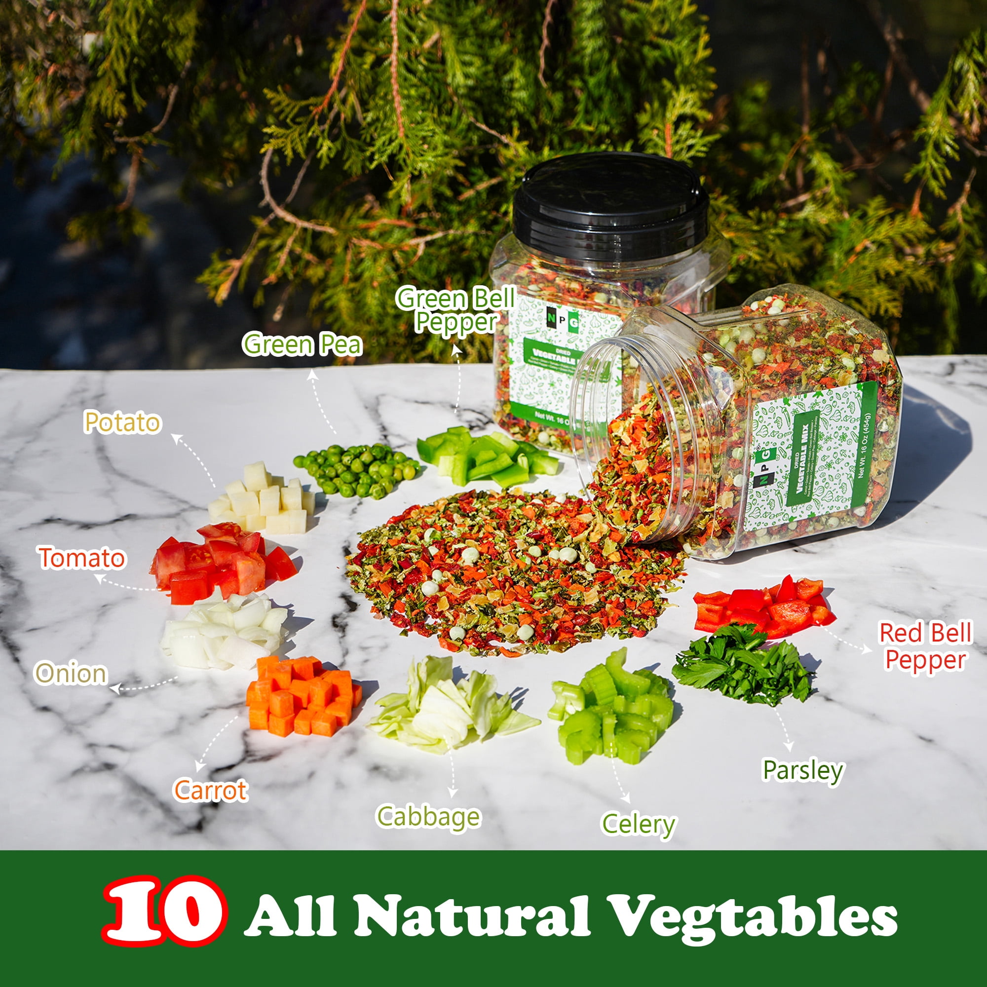 NPG Dried Vegetable Mix 16 oz (1 LB), Dehydrated Veggies for Soup, Ramen, Stir Fry & Cooking, Carrots, Onions, Tomatoes, Potatoes, Bell Peppers, Celery, Peas, Cabbage & Parsley