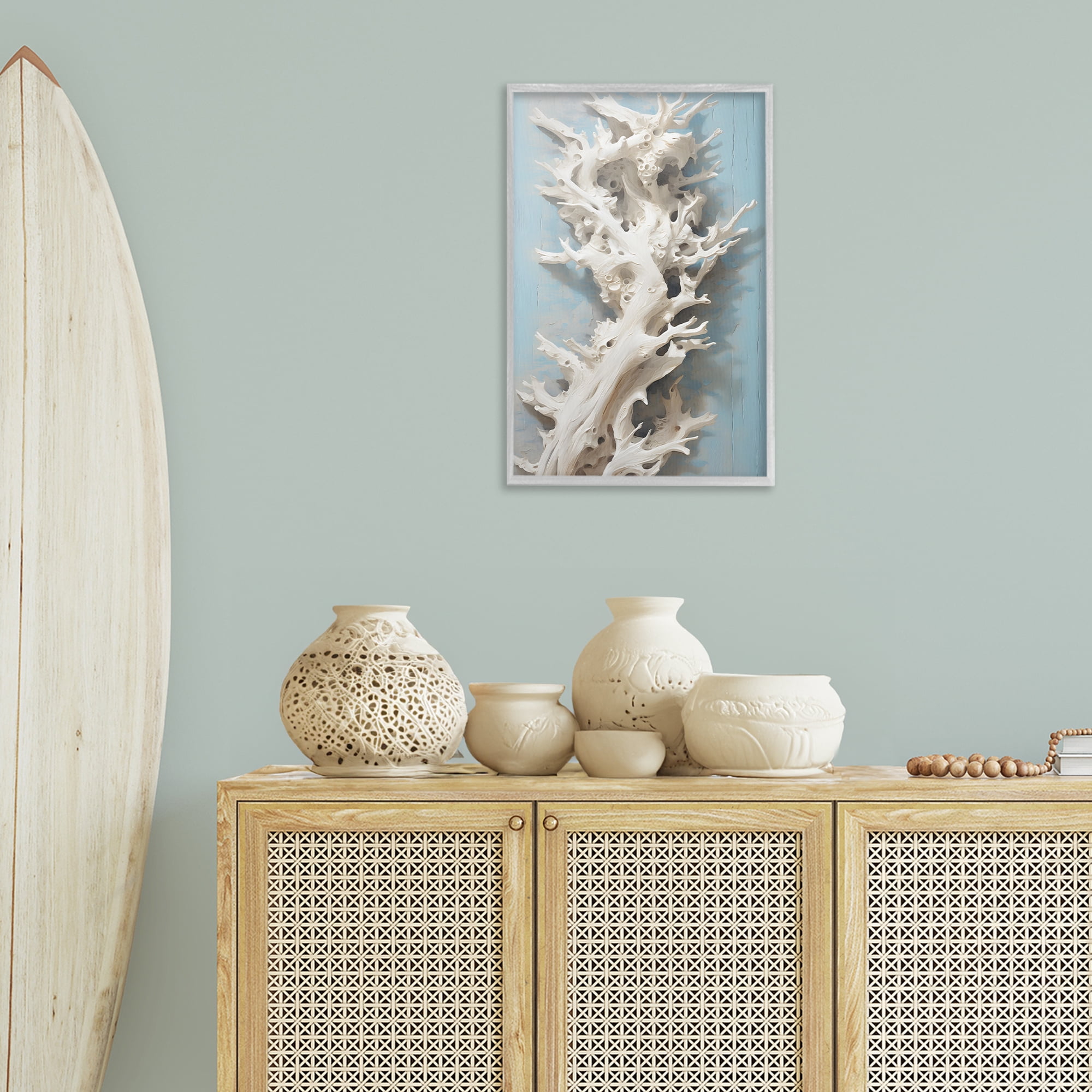 Stupell Industries Winding Spiney Coral Animals & Insects Painting Gray Framed Art Print Wall Art, 16 x 24