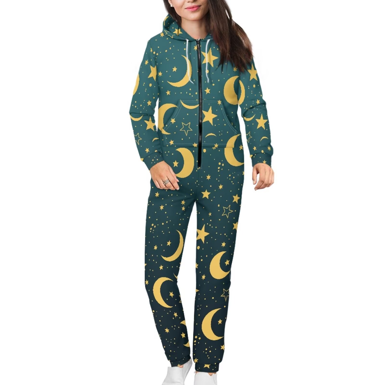 POLERO Snug Fit Onesie Pajamas for Women Men Halloween Costume with Pocket Zipper Couple Cosplay Nightwear, Purple Sugar Skull, Size M