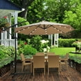 thumbnail image 1 of Outdoor Patio Umbrella, BTMWAY 10ft Patio Umbrella with Solar Lights, Solar Powered Patio Solar Umbrella with 8 Ribs, Crank, Cross Base, Garden Umbrella for Deck Backyard Pool Deck, Tan, R2247, 1 of 7
