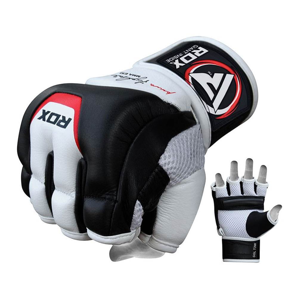RDX T3 MMA Cowhide Leather Gel Padded Sparring Combat Grappling Gloves