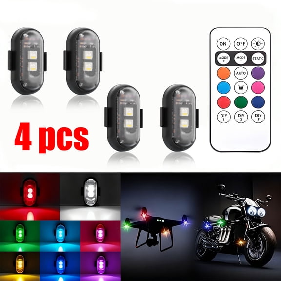 JELLOO Wireless LED Lights for Car with Remote Control, High Brightness Wireless LED Strobe Light USB Charge IP65 Waterproof Anti-Collision for Car Motorcycle Aircraft Bike