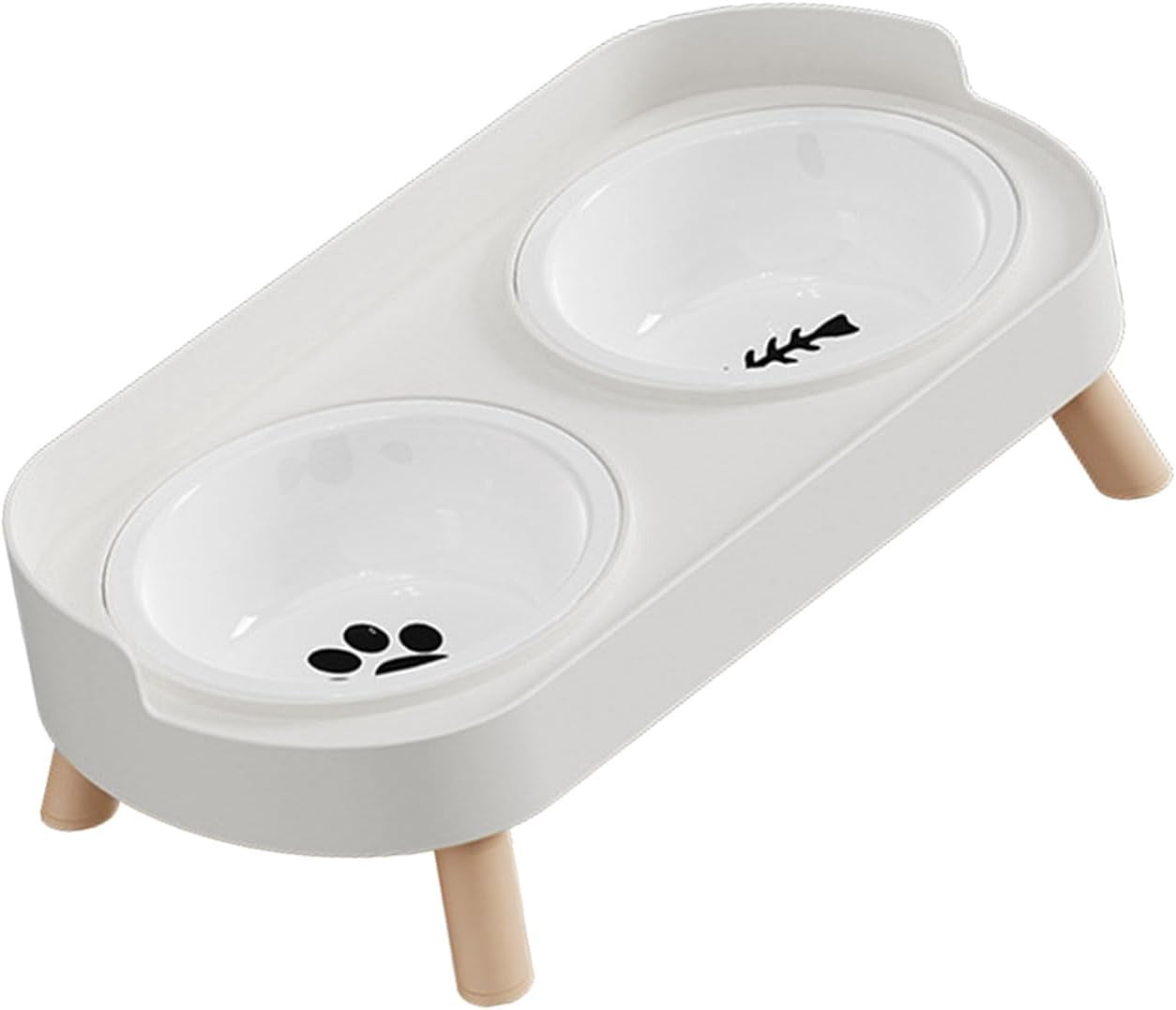 Ceramic Double Bowl Dog Cat Feeder, Food and Water, Dishwasher Safe