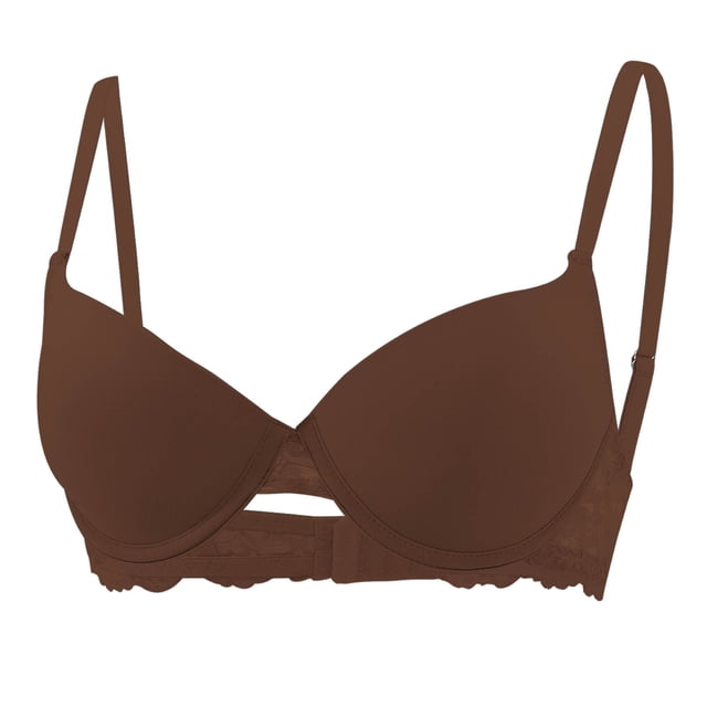 Wo-Fusoul Bra for Women, Solid Color Backless Seamless Push-Up, V-Neck Lace Rear Closure, Everyday Underwear