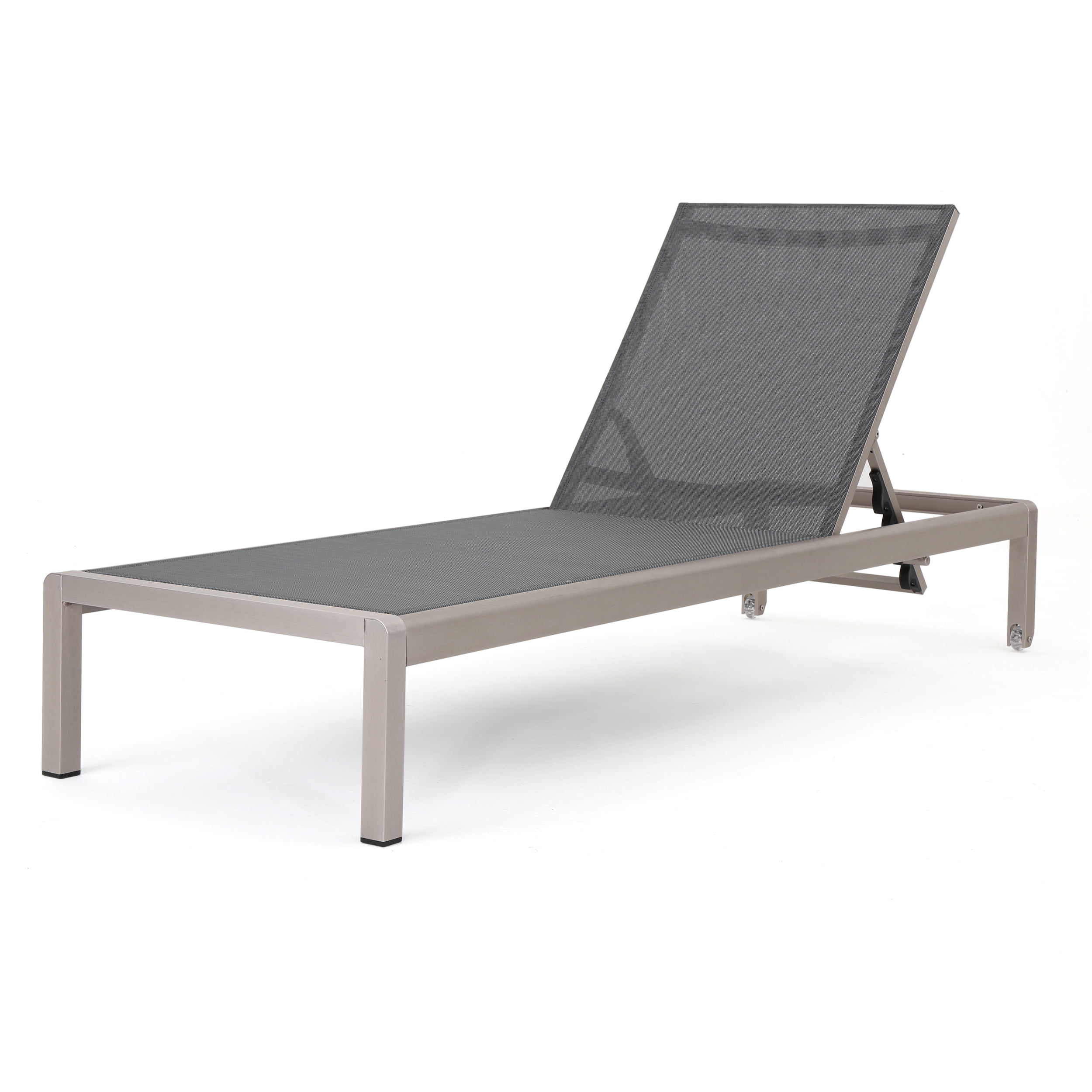 Miller Outdoor Mesh Chaise Lounge, Set of 2, Dark Grey, Silver