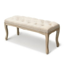Crestlive Products Upholstered Tufted Bench, Wood Ottoman Middle Century Footrest for Bedroom (Beige)