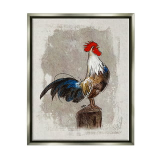 Vintage Red Rooster Dish Drying Mat, Watercolor Farm Bird Cock