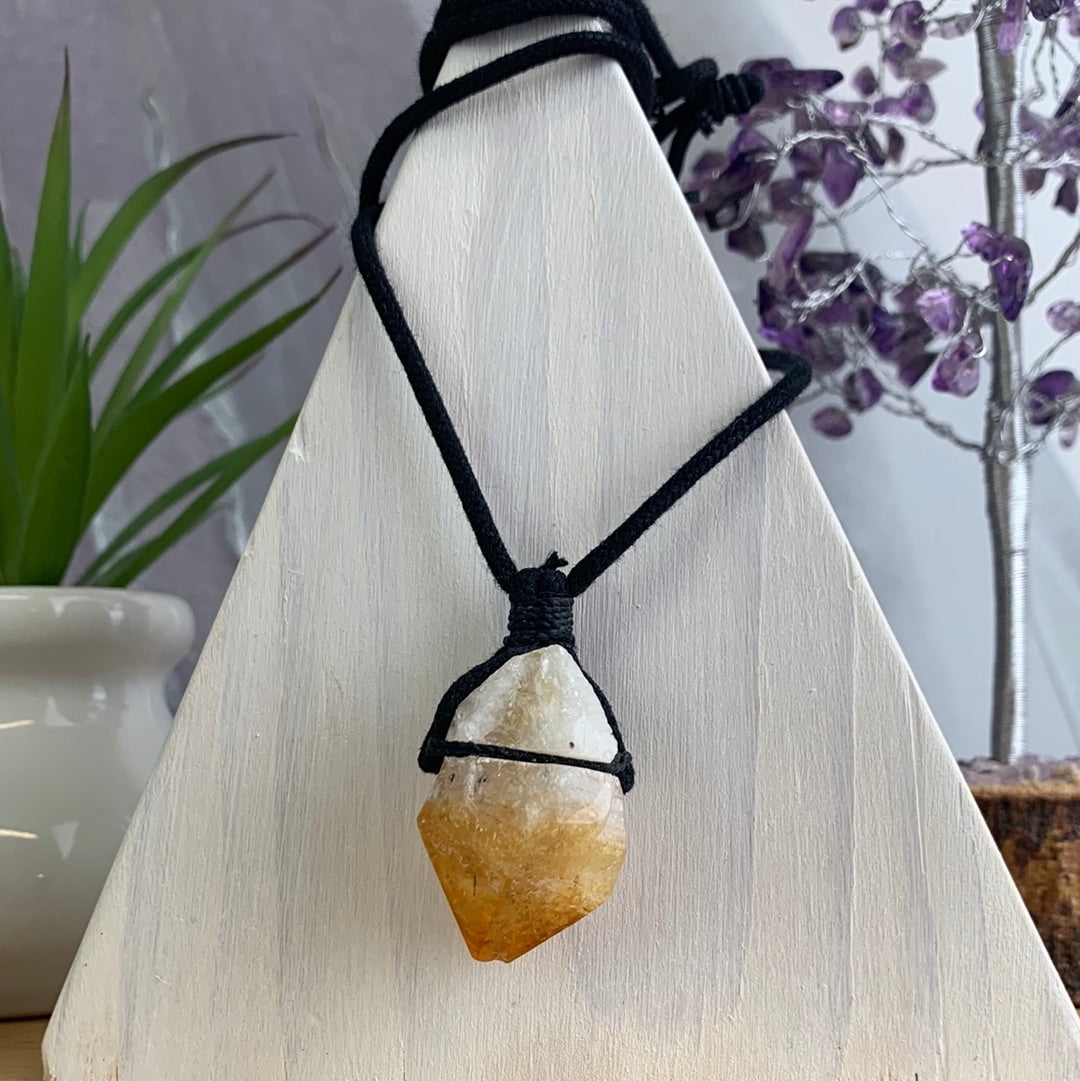 Rough Gemstone Leather Cord Necklace - Adjustable (Amethyst, Black Tourmaline, Citrine, Selenite Chakra)