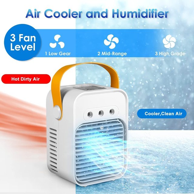 Aire Acondicionado Portátil UHUSE Enfriador de Aire Personal Inalámbrico 3 Velocidades 7 Colores