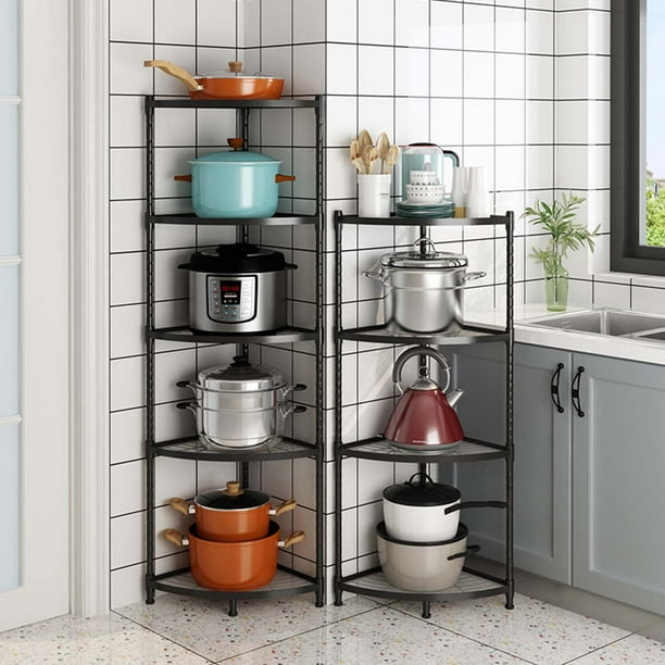 2/3/4/5 Tier Metal Corner Shelf Stand Display Shelves Adjustable Height