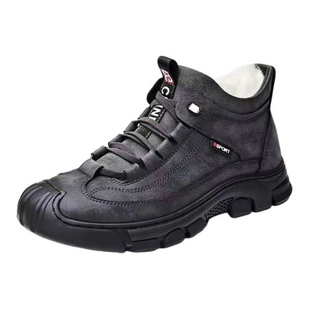 XDDST Western Boots Mens Winter Lace Up Plush and Thickened Casual Soft Sole Fashionable Leather Upper Father s Shoes Cotton Shoes Mens Winter Snow Boots
