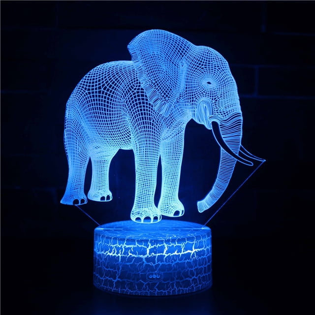 Luz nocturna LED 3D con elefantes que cambian de color para niños