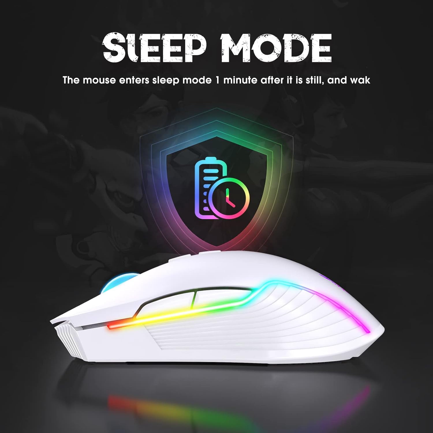 Rechargeable Wireless Gaming Mouse, Ergonomic RGB Computer Mouse with 2.4G Receiver, RGB Backlight, Adjustable DPI Up to 3600, 7 Buttons (Not Programmable) for Windows Vista Linux (White)