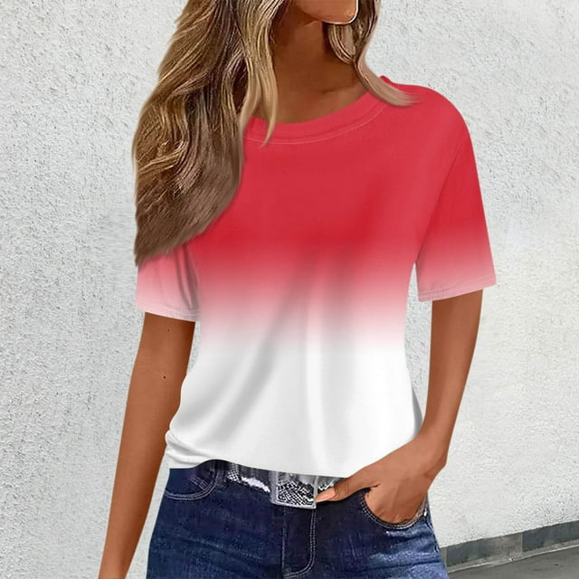 Women's Casual T-Shirts Short Sleeve Crew Neck Basic Tee Gradient Design Ideal for Spring and Summer Versatile Fashion Piece