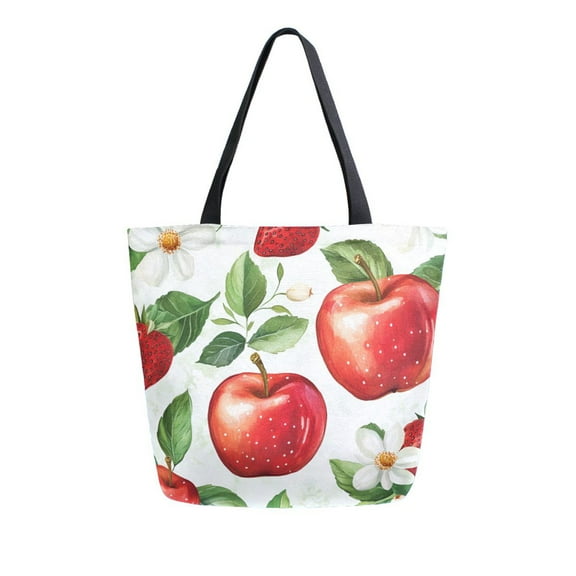 FORMRS Womens Canvas Tote Bag with Zipper Inner Pocket Shoulder Handbag, Apple Pattern