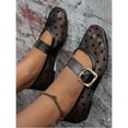 thumbnail image 5 of Purcolt Womens Heart Embroidery Mesh Flats Lightweight Casual Square Toe Slip On Ballet Shoes Comfort Elegant Soft Sole Mary Jane Shoes with Buckle Strap, 5 of 9
