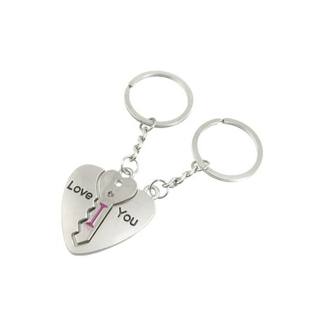 Heart Key Chain Key Ring - Pair Metal Key Heart Pendant Key Ring Chain Silver Tone for Couple