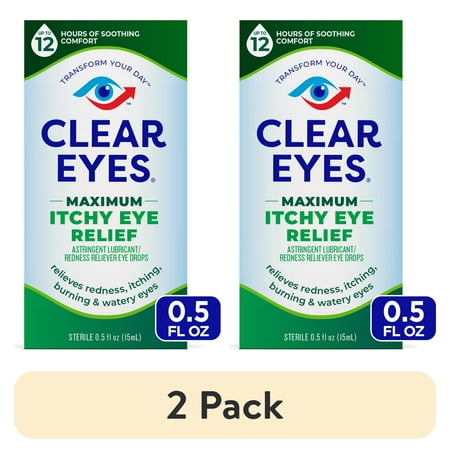 (2 pack) Clear Eyes Maximum Itchy Eye Relief Lubricant Eye Drops, 0.5 fl oz