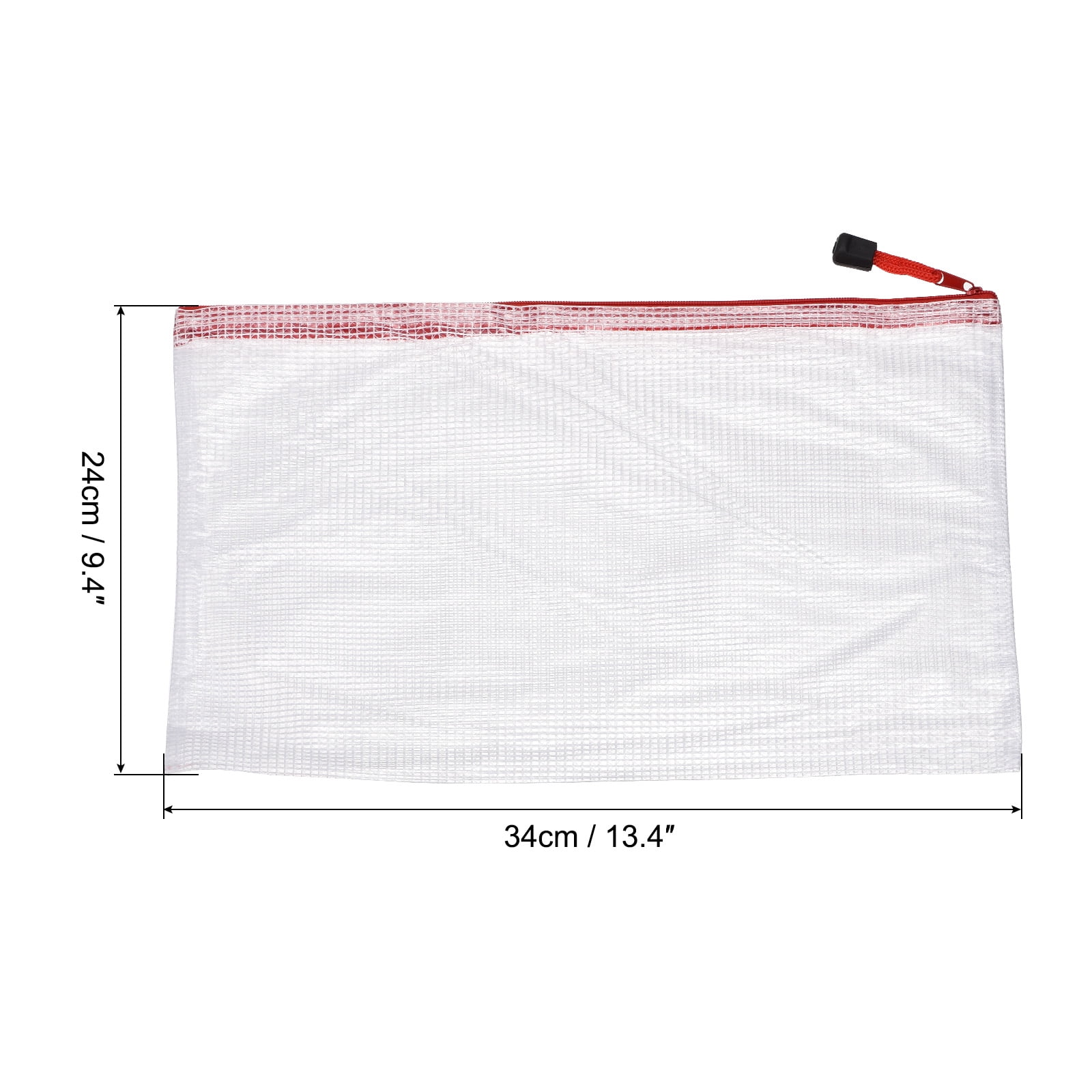 Unique Bargains Mesh Zipper Bag Plastic Zip File Pouch Document Folders Red