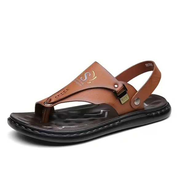 Mens Sandals Indoor and Outdoor Beach Flip Flop Casual Thong Leather Slip On Two uses Athletic Slipper Soft