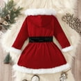 thumbnail image 5 of Odeerbi Infant Girls Christmas Flannel Dress Fall Winter Long Sleeve Hooded Dress V-neck Solid Color Christmas Plush Dress Infant Clothes Red, 5 of 9