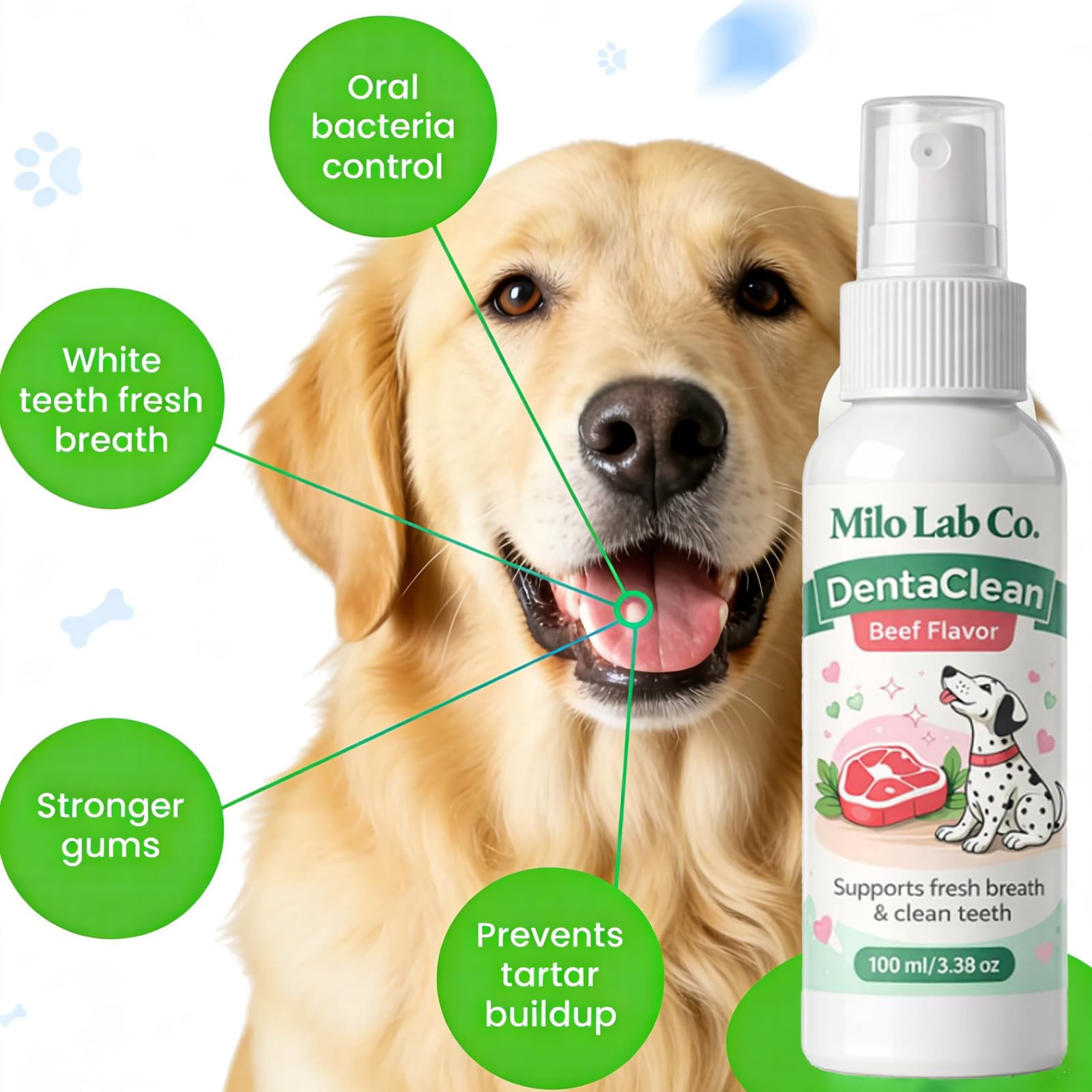 MiloLab Co. Dog Dental Spray for Tartar & Plaque Removal – Pet Oral Care Solution for Dogs, Breath Freshener, Teeth Cleaning Liquid, 3.38 oz (1PC)