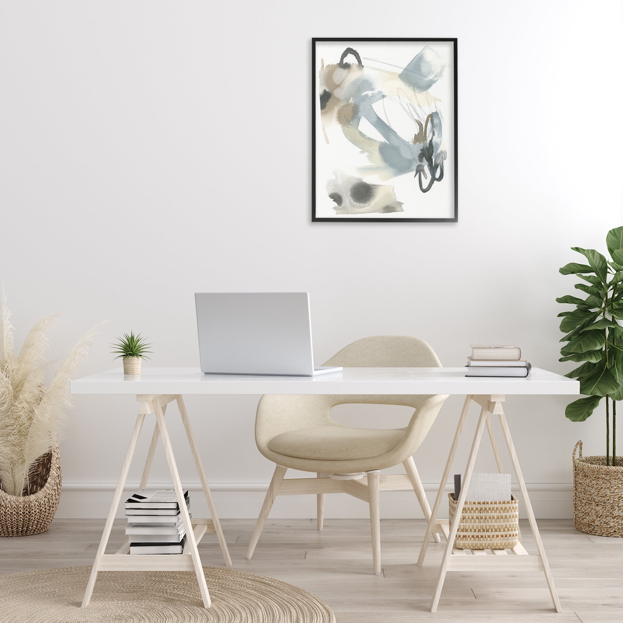 Stupell Industries Modern Neutral Watercolor Abstract Painting Black Framed Art Print Wall Art, 24 x 30