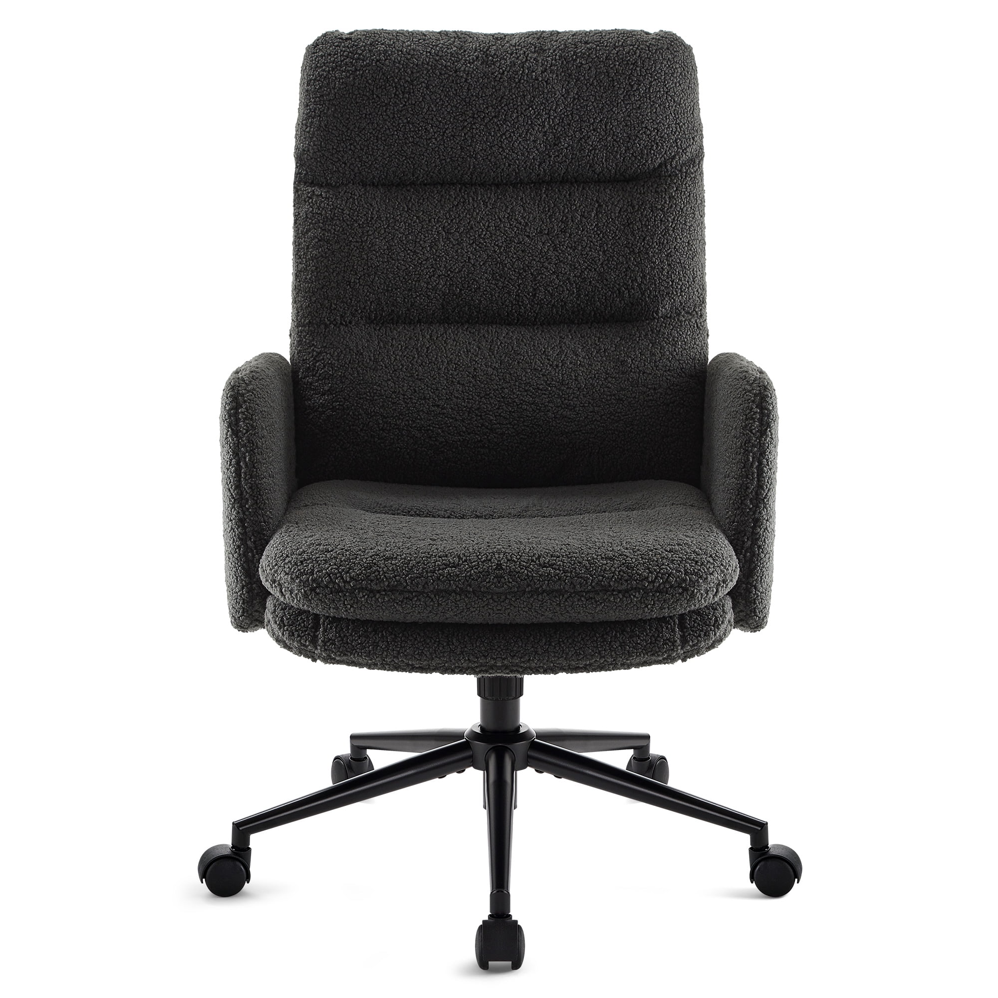 Gray High-Back Home Office Chair,Upholstered Desk Chair with Armrests,Height Adjustable Armchair with Wheels, Swivel Office Desk Chair, Ergonomic Computer Task Chair