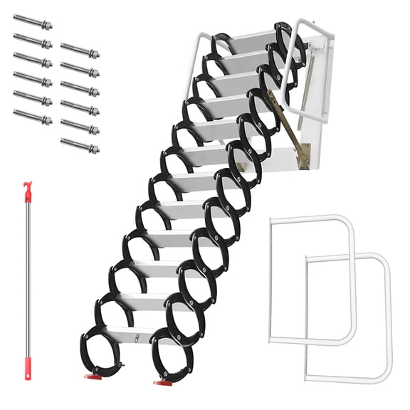 Aluminum Magnesium Alloy Wall Mounted Pull Down Attic Stairs,10FT Collapsible Ladder Pull Down Attic Stairs with 12 Steps,Loft Wall Mounted Stairs for Home Loft