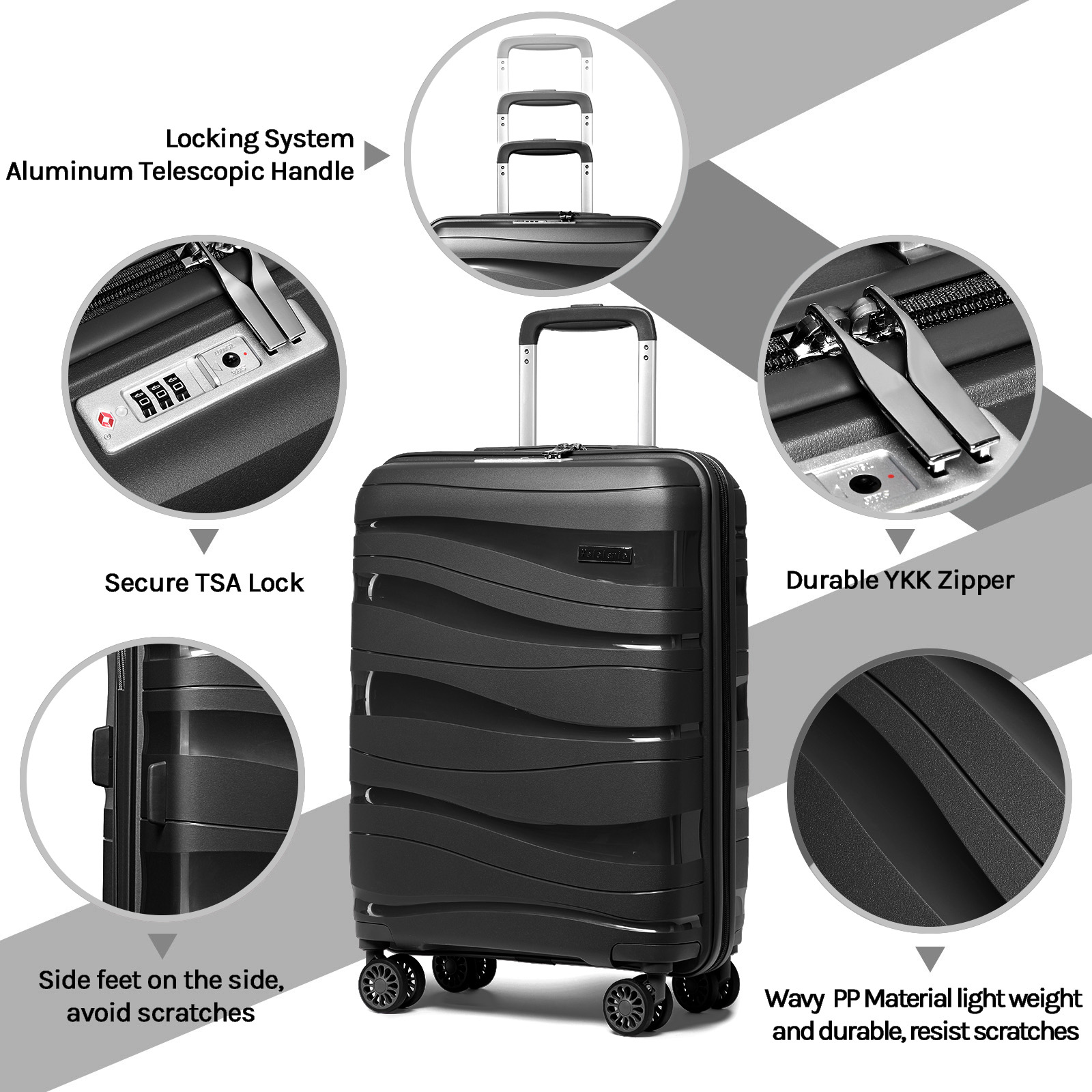 Melalenia - 5 Luggage Sets PP Hardside Spinner Luggage - （Expandable Carry-on Suitcase20"）（ 24" 28") - image 3 of 9