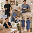 thumbnail image 2 of QSAWXQZ Men's Sleepshirt Crew Neck Short Sleeve Knee Length Breathable Lounge Nightshirt Sleepwear with Pocket 3XL, 2 of 9