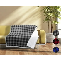 Buffalo Plaid Sherpa Throw TV Blanket, Super Soft Reversible Fleece Blanket for Cabin Bed or Couch, Catalonia series by Terrania, Black Plaid, 50" x 60".