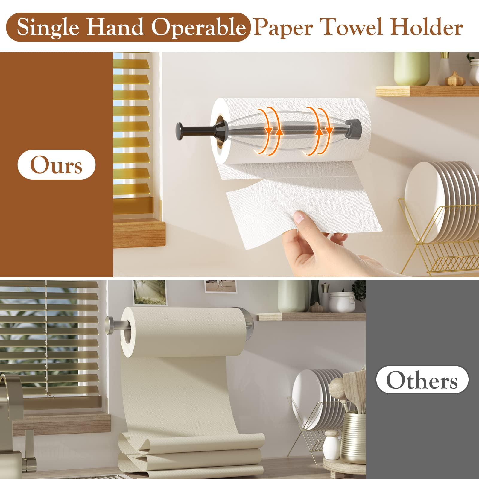 Amerteer Paper Towel Holder Dispenser Under Cabinet Paper Roll Holder Rack  Without Drilling for Kitchen Bathroom 