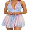 thumbnail image 3 of Robe Mini à Paillettes pour Femmes Bretelles Spaghetti Dos Nu Robe Pailletée Coupe Basse Ajustée Disco Fête Clubwear, 3 of 6