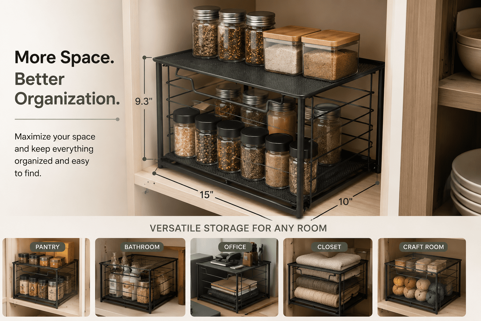(2 pack) Mainstays Large Stackable Pull-Out Drawer Organizer, Black