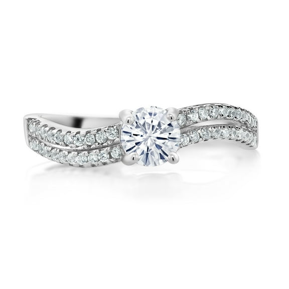 Gem Stone King 925 Sterling Silver Ring Round Moissanite 0.88 Cttw (Size 6)