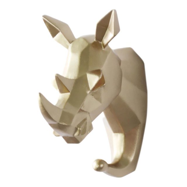 (E) Gancho para colgar en la pared con forma de cabeza de animal de resina, para decoración de la habitación del hogar, para abrigos, sombreros y llaves, color dorado