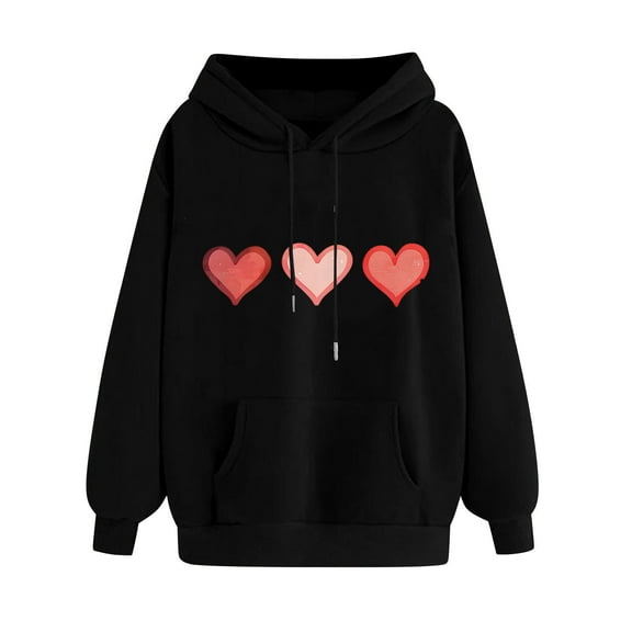 FamilyThread Womens Pullover Hoodie Versatile Long Sleeve Sweatshirts Heart Graphic Casual Tunic Tops Kangaroo Pocket Shirts