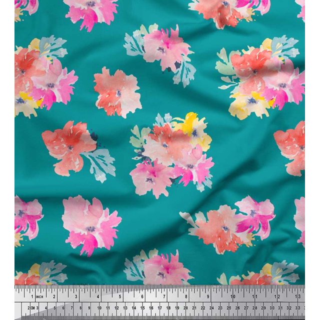Soimoi Georgette Viscose Fabric Flower Watercolor Print Sewing Fabric Yard 42 Inch Wide