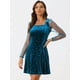 thumbnail image 3 of Disfraz de navidad Allegra K Minivestido Corto De Malla Transparente Con Cuello Cuadrado De Terciopelo Azul Oscuro XL, 3 of 6