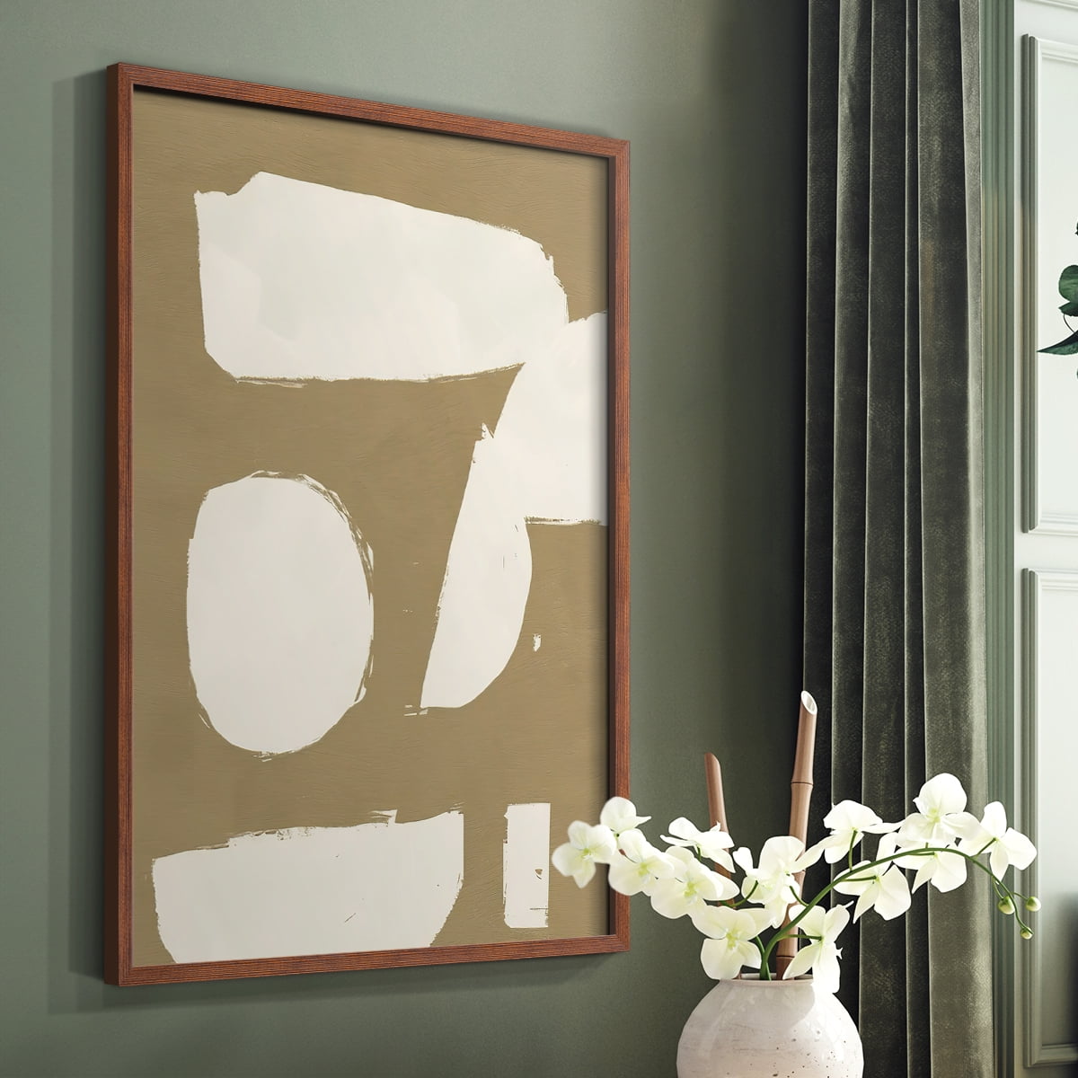 Chunky Abstract I Framed Print in Brown Solid Wood Framed Print No Nail Hanging