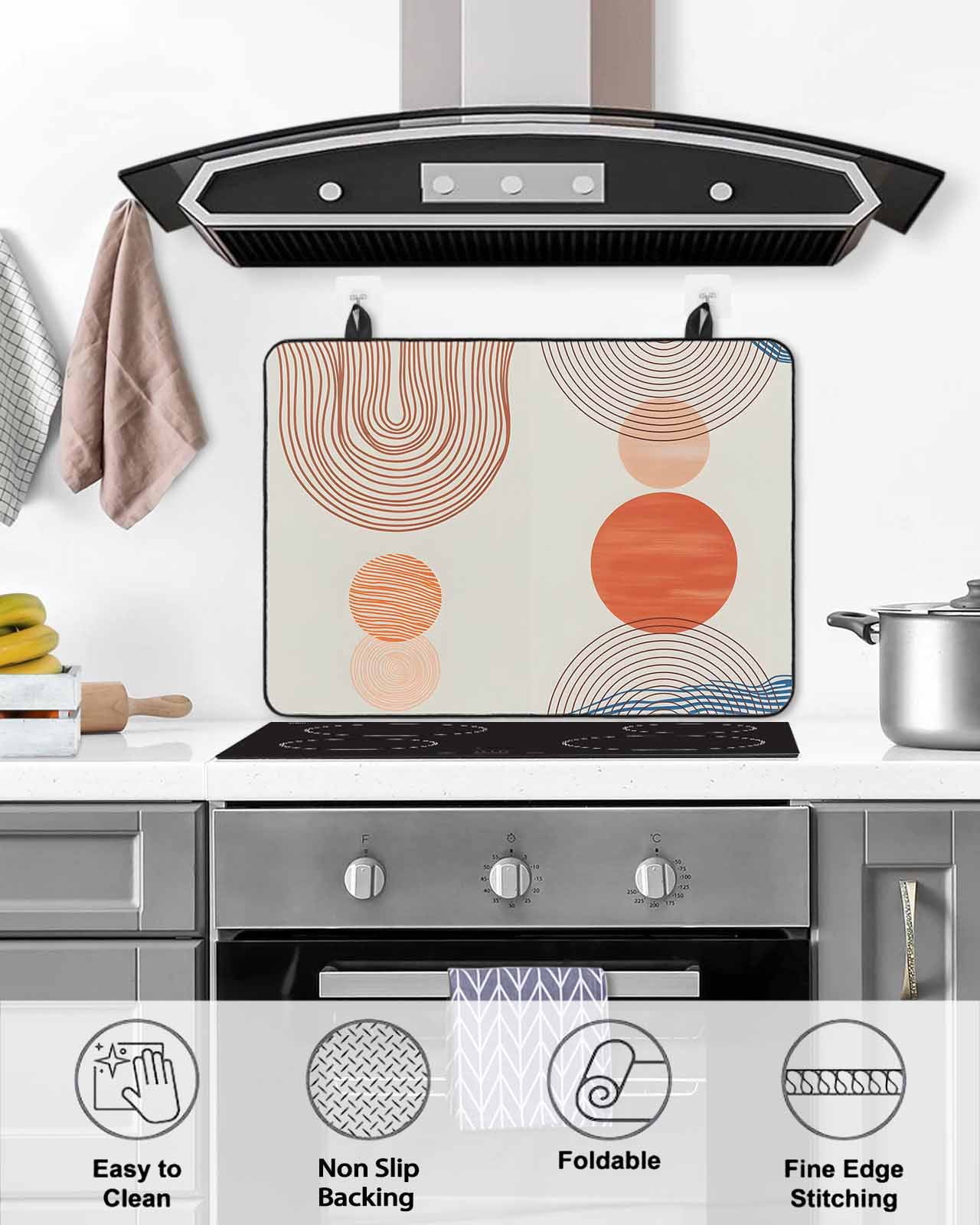 Large Induction Cooktop Protector Mat Bohemia Stove Top Covers for Electric Stove, Modern Abstract Art Sun Stripes Cycle Decorative Stove Burner Cover Mats, Glass Top Stove Cover