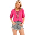 thumbnail image 4 of Blusa informal de manga corta con borlas y bordado bohemio mexicano de verano para mujerRoseLarge, 4 of 5